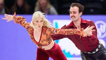 Olivia Smart and Tim Dieck of Spain perform their Rhythm Dance at the ISU World Figure Skating Championships at TD Garden in Boston, Massachusetts, on March 28, 2025. (Photo by Geoff Robins / AFP)