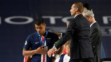 Soccer Football - Champions League - Final - Bayern Munich v Paris St Germain - Estadio da Luz, Lisbon, Portugal - August 23, 2020 Paris St Germain&#039;s Thiago Silva looks dejected after the final, as play resumes behind closed doors following the outbr