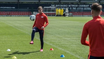 Timo Werner, durante un entrenamiento del Leipzig.