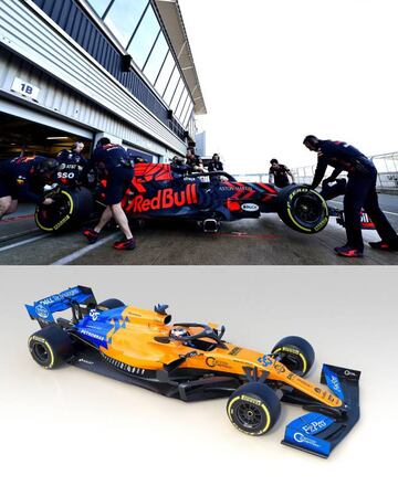 NORTHAMPTON, ENGLAND - FEBRUARY 13: Max Verstappen of the Netherlands driving the (33) Aston Martin Red Bull Racing RB15 is pushed back into the garage during Red Bull Racing Filming Day at Silverstone Circuit on February 13, 2019 in Northampton, England. (Photo by Mark Thompson/Getty Images)