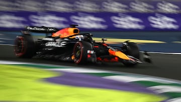 Red Bull Racing's Dutch driver Max Verstappen drives during the qualifying round for the 2025 Saudi Arabia Formula One Grand Prix at the Jeddah Corniche Circuit on April 19, 2025. (Photo by Gabriel BOUYS / AFP)
