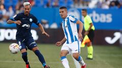 Sergi Palencia of Leganes and Manu Molina of Ibiza in action during the spanish second league, La Liga SmartBank, football match played between CD Leganes and UD Ibiza at Municipal de Butarque stadium on August 28, 2021, in Leganes, Madrid, Spain.
 AFP7 
