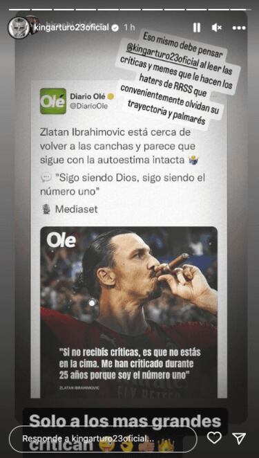 “Sólo a los más...”: Vidal ocupó foto de Zlatan y lanzó un mensaje