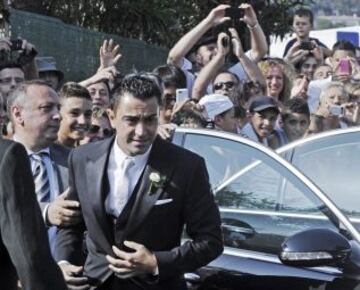 Xavi, a su llegada.