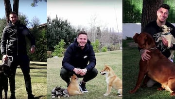 Los jugadores del Atl&eacute;tico de Madrid Sa&uacute;l, Carrasco y Gim&eacute;nez presentan a sus mascotas.