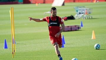 Joan Sastre durante un entrenamiento con el Mallorca.