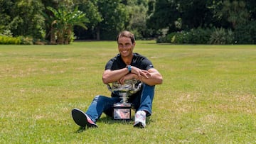 MELBOURNE, AUSTRALIA - JANUARY 31: Rafael Nadal of Spain poses with the Norman Brookes Challenge Cup after winning last night&#039;s 2022 Australian Open Men&#039;s Singles Final, at Government House on January 31, 2022 in Melbourne, Australia. (Photo by Andy Cheung/Getty Images)
