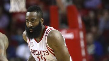 Feb 27, 2017; Houston, TX, USA; Houston Rockets guard James Harden (13) controls the ball as Indiana Pacers forward Paul George (13) defends during the first quarter at Toyota Center. Mandatory Credit: Troy Taormina-USA TODAY Sports