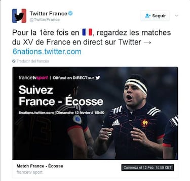 Twitter retransmitirá en directo el Seis Naciones de rugby