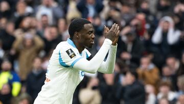 Marseille's US forward #22 Timothy Weah reacts after missing a goal opportunity during the French L1 football match between Olympique de Marseille (OM) and FC Nantes at the Stade Velodrome in Marseille, southern France on January 4, 2026. (Photo by MIGUEL MEDINA / AFP)