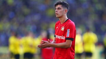 DORTMUND, GERMANY - SEPTEMBER 14:  Kai Havertz of Bayer 04 Leverkusen looks dejected in defeat after the Bundesliga match between Borussia Dortmund and Bayer 04 Leverkusen at Signal Iduna Park on September 14, 2019 in Dortmund, Germany. (Photo by Lars Bar