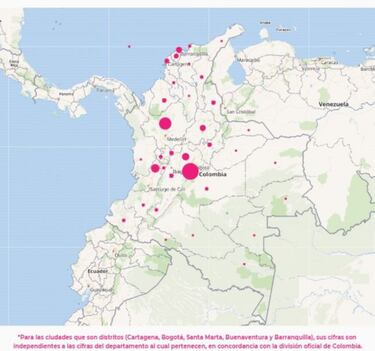 Mapa de casos y muertes por coronavirus por departamentos en Colombia: hoy, 4 de octubre