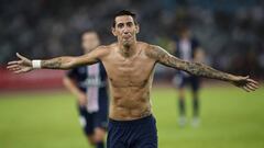 SHENZHEN, CHINA - AUGUST 03: #11 Angel Di Maria of Paris Saint-Germain celebrates after scoring his team&#039;s goal during to the 2019 Trophee des Champions between Paris saint-Germain and Stade Rennais FC at Shenzhen Uniersiade Sports Center on August 3