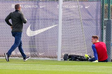 Medical staff raced over as Ter Stegen went down in training.