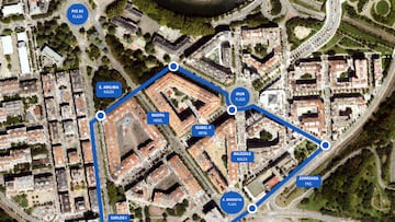 Mapa del cierre perímetral del barrio de Amara con motivo del partido entre la Real y el PSG.