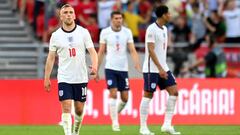 Jugadores de Inglaterra tras el gol de Hungr&iacute;a durante el partido de la Liga de las Naciones.