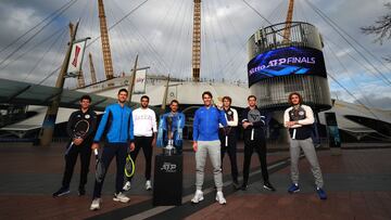 Dominic Thiem, Novak Djokovic, Matteo Berrettini, Roger Federer, Rafa Nadal, Alexander Zverev, Daniil Medvedev y Stefanos Tsitsipas posan antes de las Nitto ATP Finals de Londres 2019.
