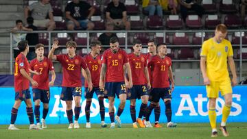 España celebra uno de los goles del partido.