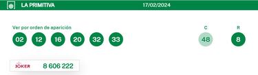 La Primitiva: comprobar los resultados del sorteo de hoy, sábado 17 de febrero