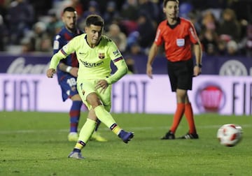 Coutinho converts a penatly in the dying minutes against Levante in the Copa del Rey.