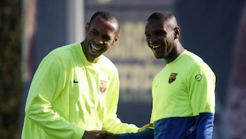 Henry y Abidal, juntos en un entrenamiento del FC Barcelona