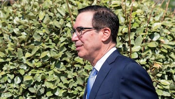 US Treasury Secretary Steven Mnuchin departs a television news interview at the White House on July 9, 2020, in Washington, DC. (Photo by JIM WATSON / AFP)