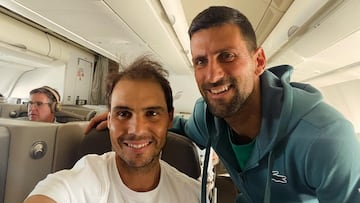 Rafa Nadal y Novak Djokovic, juntos en el mismo avi¨®n camino a Estados Unidos.