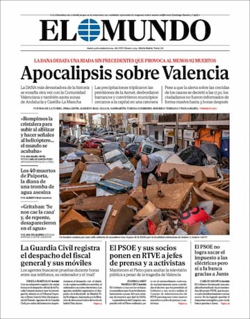 “No camináis solos”: la prensa copa sus portadas con la catástrofe de la DANA