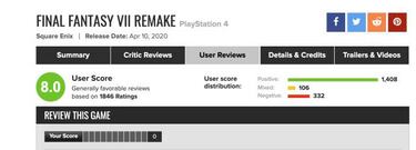 Final Fantasy VII Remake genera consenso: notas muy positivas por la comunidad