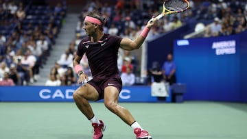 Rafael Nadal in action against Fabio Fognini on Day Four of the 2022 US Open at USTA Billie Jean King National Tennis Center on September 01, 2022.