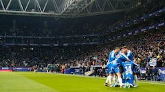 Joselu Mato of RCD Espanyol  celebrates after scoring the 2-1 during the La Liga match between RCD Espanyol and Girona FC played at RCDE Stadium on January 7, 2022 in Barcelona, Spain. (Photo by Colas Buera / Pressinphoto / Icon Sport)