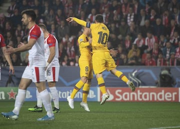 El astro argentino robó el balón en la alta presión del Barça, se la dio a Arthur y el brasileño se la devolvió para que Messi la mandara al fondo de la red.