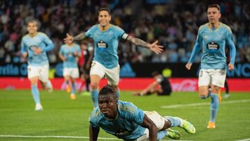 Joseph Aidoo celebra el gol anotado ante el Elche.