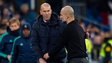 Zidane y Guardiola, en el partido de ida de la Champions.