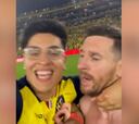 La cara de Messi al asaltarle un aficionado de Ecuador en pleno césped