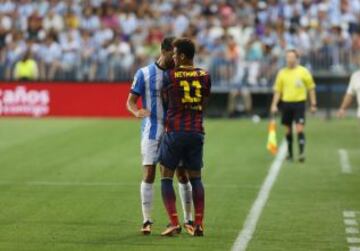 Liga Bbva. Málaga - Barcelona. Discusión entre Jesús Gámez y Neymar.
