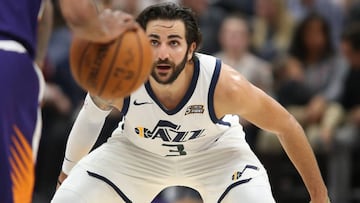 Ricky Rubio, durante un partido de pretemporada con los Utah Jazz.