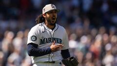 SEATTLE, WA - JULY 04: Relief pitcher Andres Munoz #75 of the Seattle Mariners celebrates after a game against the Baltimore Orioles at T-Mobile Park on July 4, 2024 in Seattle, Washington. The Mariners won 7-3.   Stephen Brashear/Getty Images/AFP (Photo by STEPHEN BRASHEAR / GETTY IMAGES NORTH AMERICA / Getty Images via AFP)