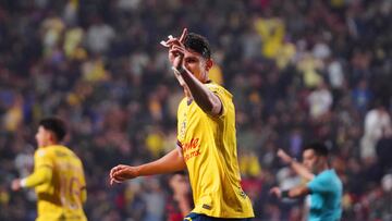 Israel Reyes of America during the Play-In round match between Tijuana and America as part of the Liga BBVA MX, Torneo Apertura 2024 at Caliente Stadium on November 21, 2024 in Tijuana, Baja California, Mexico.