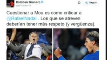 Granero mostró su admiración por Mourinho y por Nadal en twitter.