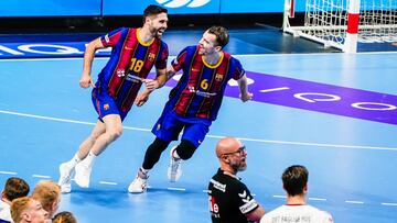 Los jugadores del Barça celebran un gol durante su partido ante el Aalborg durante la final de la Liga de Campeones 2020/2021.