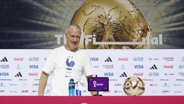 France head coach Didier Deschamps attends a press conference in the suburbs of Doha on Dec. 17, 2022, on the eve of the World Cup football final against Argentina.
(Photo by Kyodo News via Getty Images)