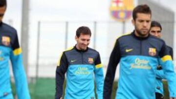 Lionel Messi durante un entrenamiento con el FC Barcelona