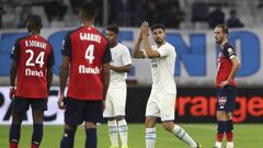 Marseille&#039;s Morgan Sanson walks off after being substituted during the French League One soccer match between Marseille and Lille at the Velodrome stadium in Marseille, southern France, Saturday, Nov. 2, 2019. (AP Photo/Daniel Cole)