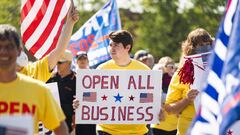 Protestors hold a rally against Maryland&#039;s stay-at-home order in Frederick, Maryland, USA, 02 May 2020. 