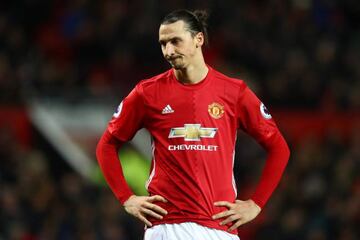 Zlatan Ibrahimovic of Manchester United looks on during the Premier League match between Manchester United and Hull City