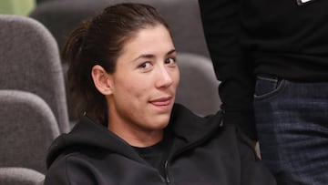 La espa&ntilde;ola Garbi&ntilde;e Muguruza en la rueda de prensa de ayer. 