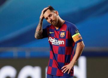 A great low | Barcelona's Lionel Messi looks dejected durinh Bayern battering.