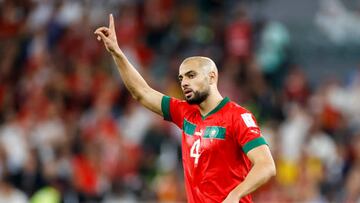 DOHA, 06-12-2022, Stadium Education City, World Cup round of 16 between Morocco - Spain. Morocco player Sofyan Amrabat - Photo by Icon sport during the FIFA World Cup 2022, Round of 16 match between Morocco and Spain at Education City Stadium on December 6, 2022 in Doha, Qatar. (Photo by ProShots/Icon Sport via Getty Images)