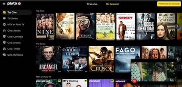 Interfaz de Pluto TV: men迆 de elecci車n de contenidos bajo demanda